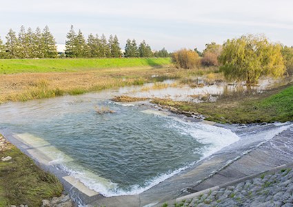 Water being released from a storm control station