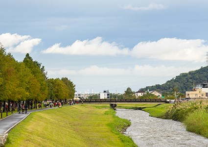 Levee between a pedestrian pathway and water retention area