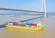 Container ship approaching bridge