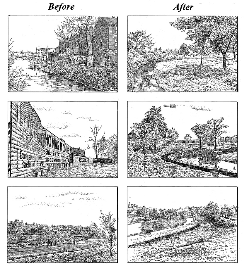 Image shows how the parkway’s landscape evolved from chaos to order.