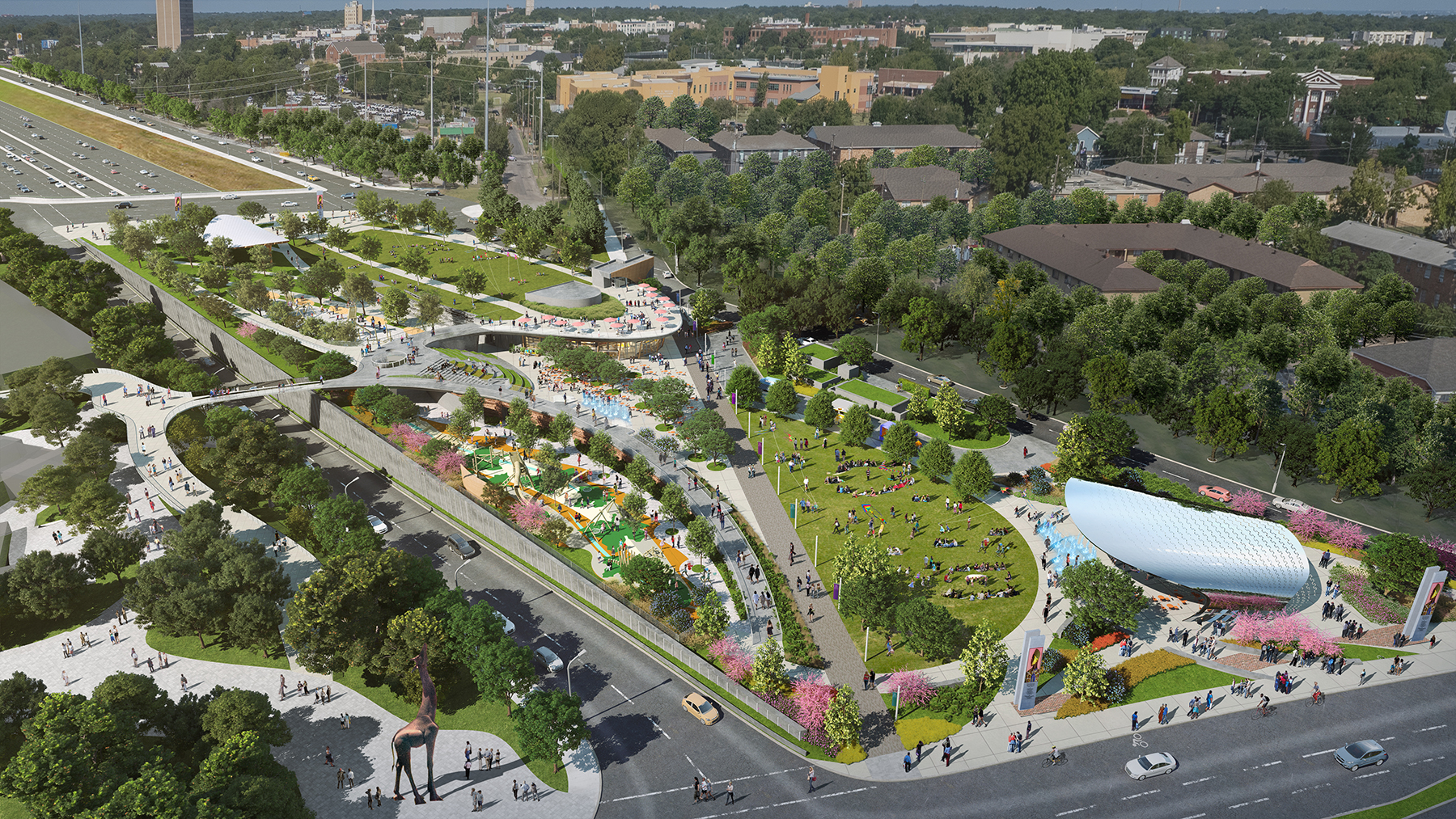 An aerial rendering of the finished park. (Image courtesy of HKS)