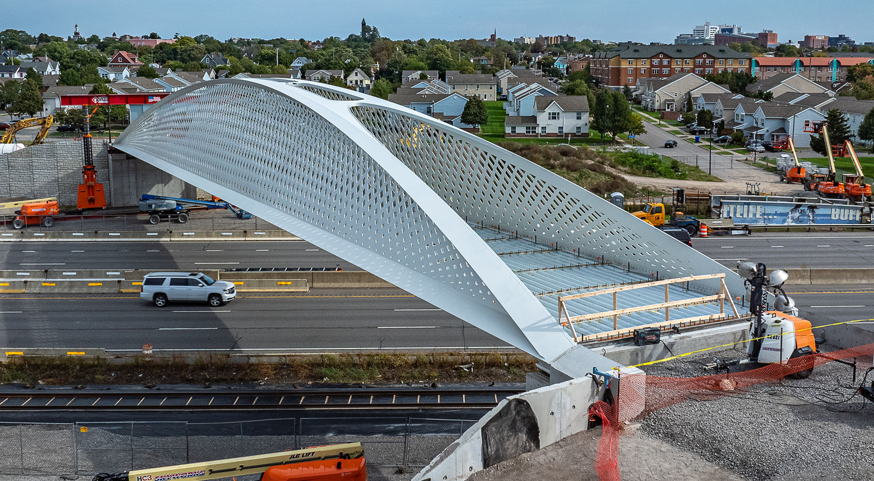 a pedstrian bridge spans an interstate a pedstrian bridge spans an interstate